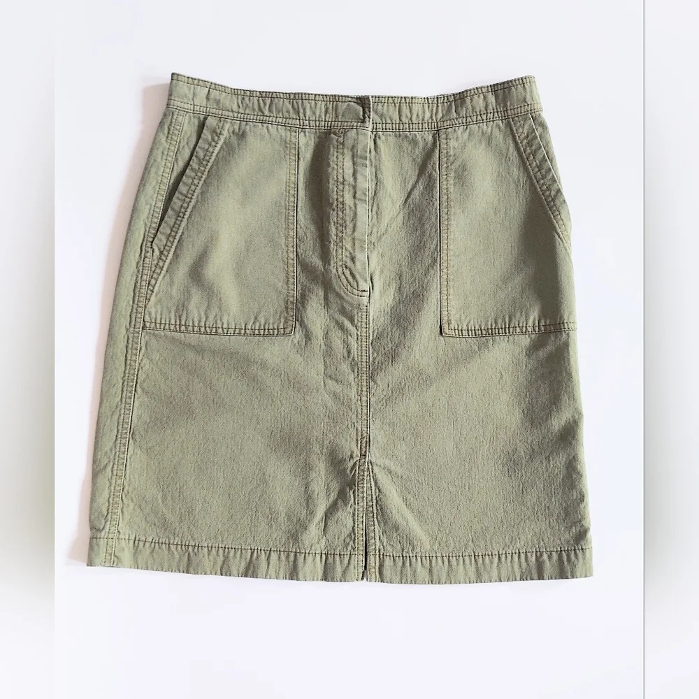 J. Crew Garment Dyed Utility Skirt Green 100% Cotton Womens 10